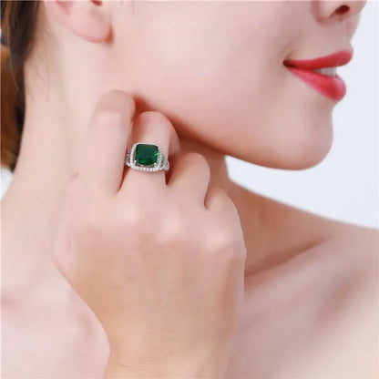 Noble Fashion Accessories Jewelry Princess Cut Sapphire & Emerald & White Topaz Gemstone 100% 925 Sterling Silver Ring Size 6 7 8 9