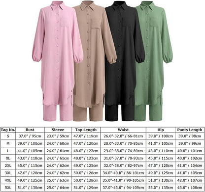 Women'S Muslim 2 Pieces Sets Long Sleeve Button down Shirt and Pants Abaya Casual Dress Dubai Outfits