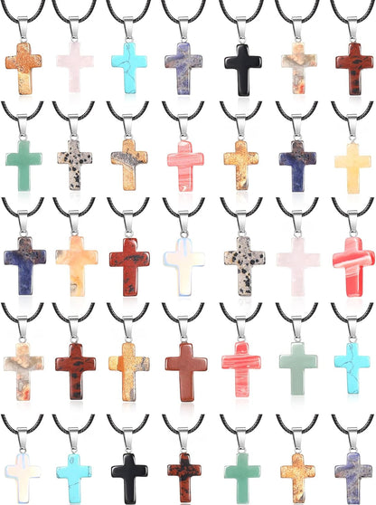 Stone Cross Gemstone Pendant Charms Cross Quartz Crystal Charms for Necklace Earring Bracelet Jewelry Making