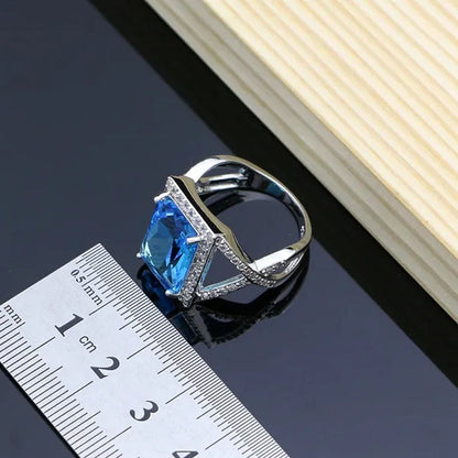 Square Sky Blue Topaz 925 Sterling Silver Jewelry Sets for Women Earrings/Pendant/Necklace/Rings/Bracelet