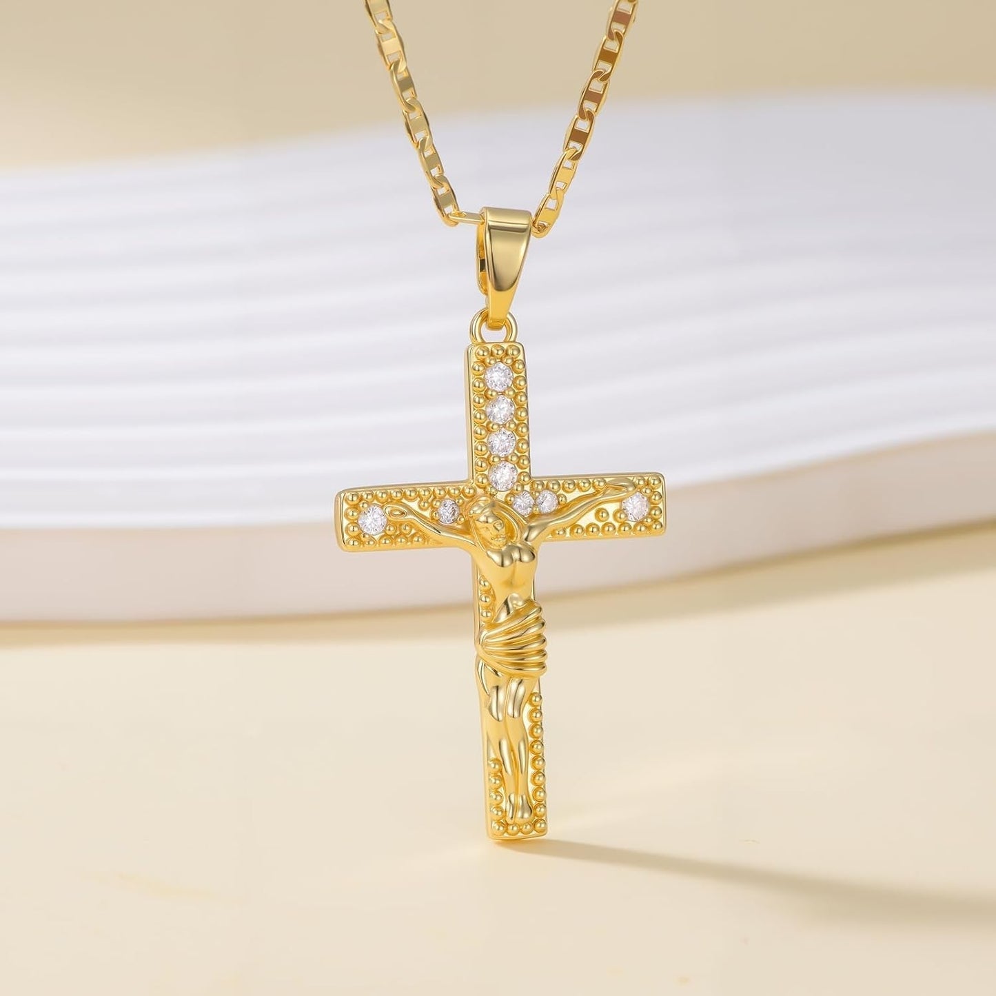 14K Gold Cross Necklaces for Women Crucifix Necklace Men Gold Cross Pendant Chain Jewlery 48Cm
