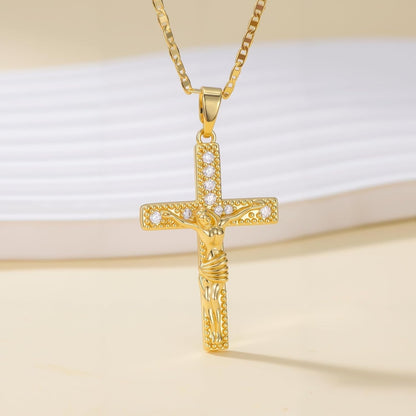 14K Gold Cross Necklaces for Women Crucifix Necklace Men Gold Cross Pendant Chain Jewlery 48Cm