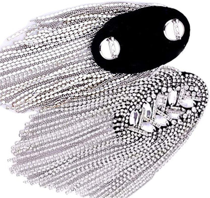 2Pcs Rhinestone Tassel Shoulder Epaulet Spike Chain Shoulder Badge Brooch Pins for Man Woman
