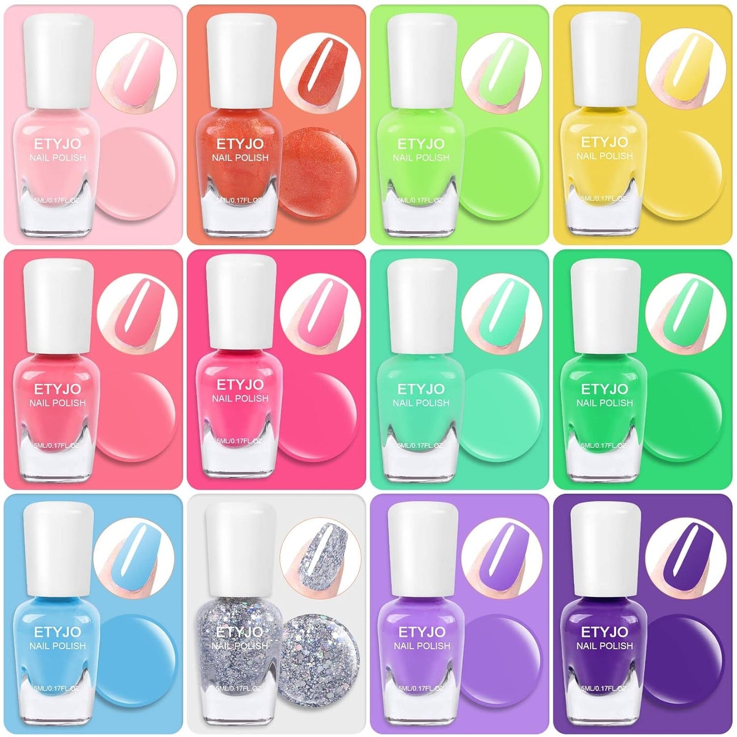 Kids Nail Polish Set - Nail Polish for Girls Ages 3-12 | 12 Rainbow Colors | Non-Toxic, Water-Based, Low Odor | Peel-Off, Quick Dry | Children Nail Polish Kit for Teens, Children, and Toddlers