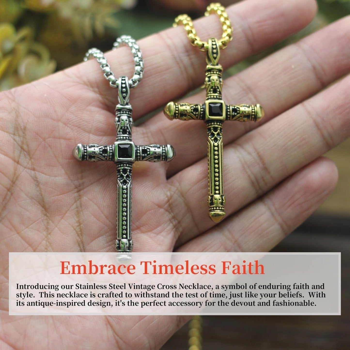 Cross Pendant Necklace for Men Metal Stainless Steel Mens Cross Pendant Necklace for Men