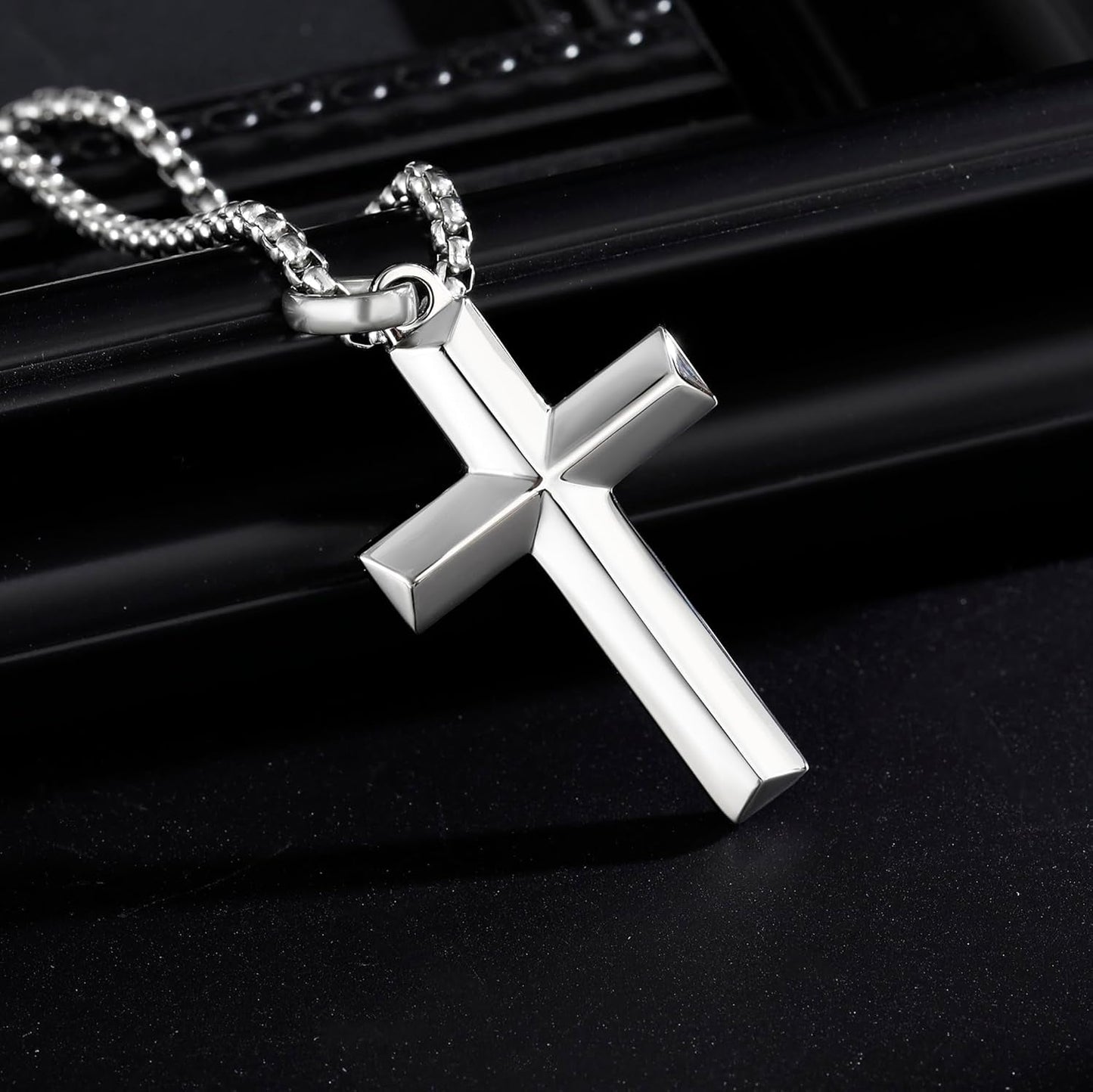 Cross Pendant for Men -18K Gold-Plated/Silver/Black Cross Necklace, Suitable for Men - Non Fading and 100% Waterproof Men'S Necklace, 24-26 Inch Box Adjustable Chain