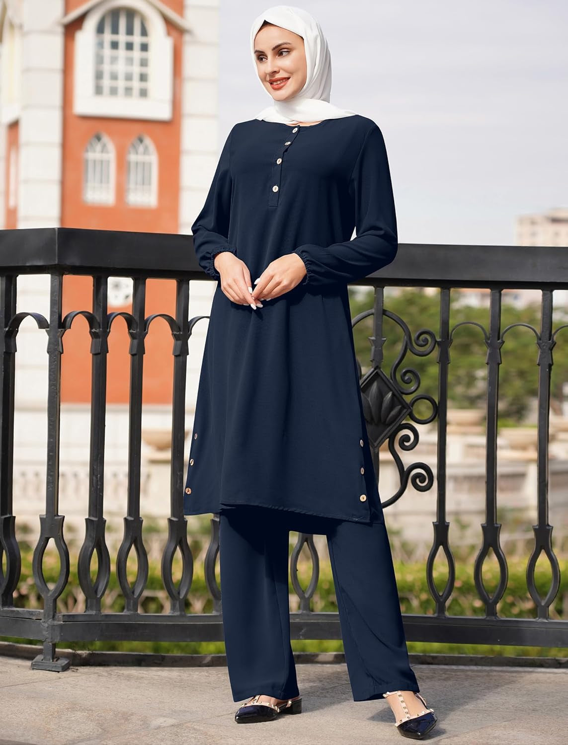 Muslim Clothes for Women Islamic Sets Top+Pants Outfits Abaya Modest Casual Dubai Robe Trousers