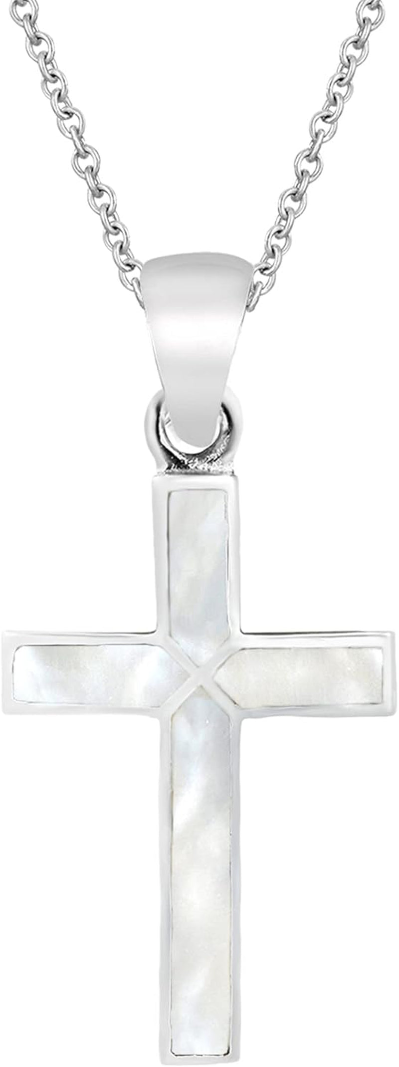 Cross of Faith Necklace – 925 Sterling Silver 18 Inch Chain | Iridescent Shell and Stone Pendant | Perfect Religious Gift - WORLD TIME VISITS