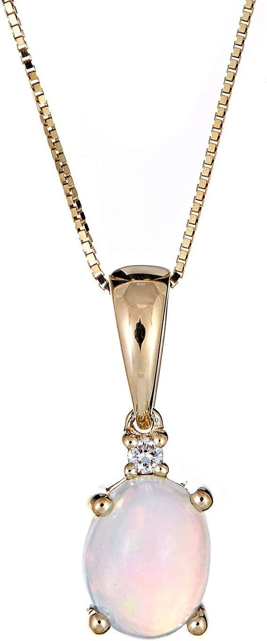 10K Yellow Gold Natural Opal Diamond (SI1) Pendant for Women
