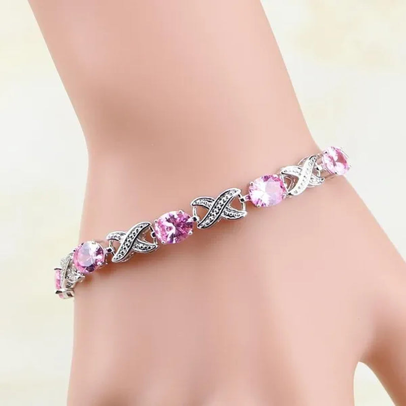 925 Sterling Silver Jewelry Blue Sapphire White Topaz Chain&Link Charm Bracelets For Women