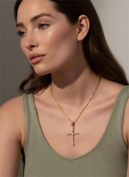 Cross Necklace 14K Gold Cross Necklaces for Women Twisted Cross Infinity Open Loop Pendant Necklace for Womens Religious Jewelry