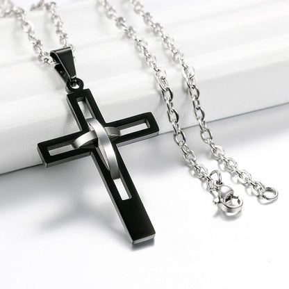Cross Pendant Necklace for Men Women: High Polish Hollow Openwork Stainless Steel Cross Chain Mens Jewelry Gifts