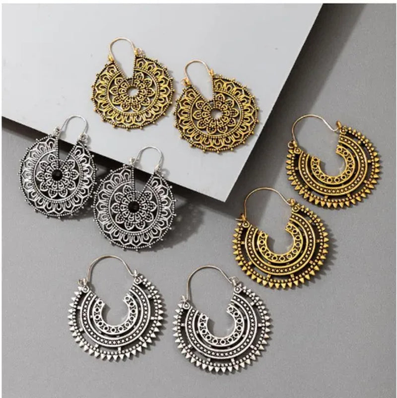 2023 new vintage fashion ladies bohemian 925 silver petal heart-shaped metal totem earrings earrings large hoop earrings glamorous bridal wedding engagement earrings anniversary birthday party gift jewelry 1 pair
