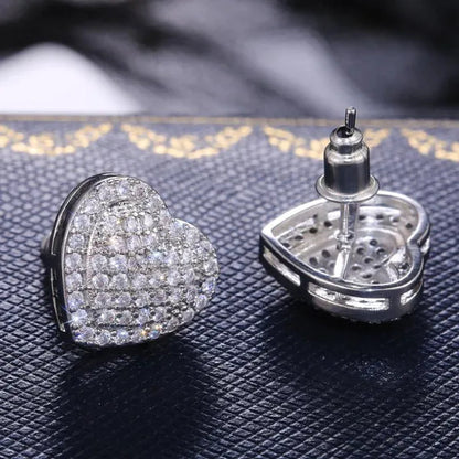 1 Pair Micro Pave White Sapphire Moissanite Heart Stud Earrings for Women Romantic Wedding Earrings Jewelry Gift
