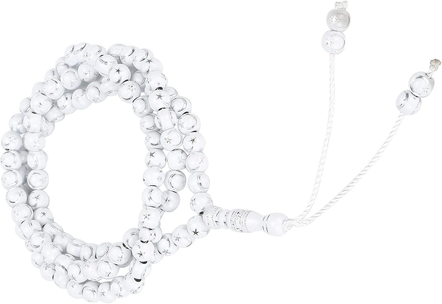 Islamic Prayer Beads, Muslim Rosary Beads 99 Grains Resin Gilding Religious Article Islam Prayer Rosary Beads Islamic Necklaces (White)