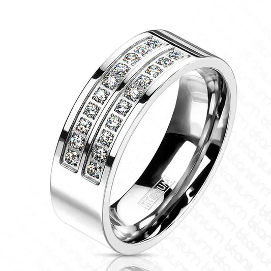 Men's Solid Titanium Simulated Diamond Micro Paved Wedding Band Ring Size 8