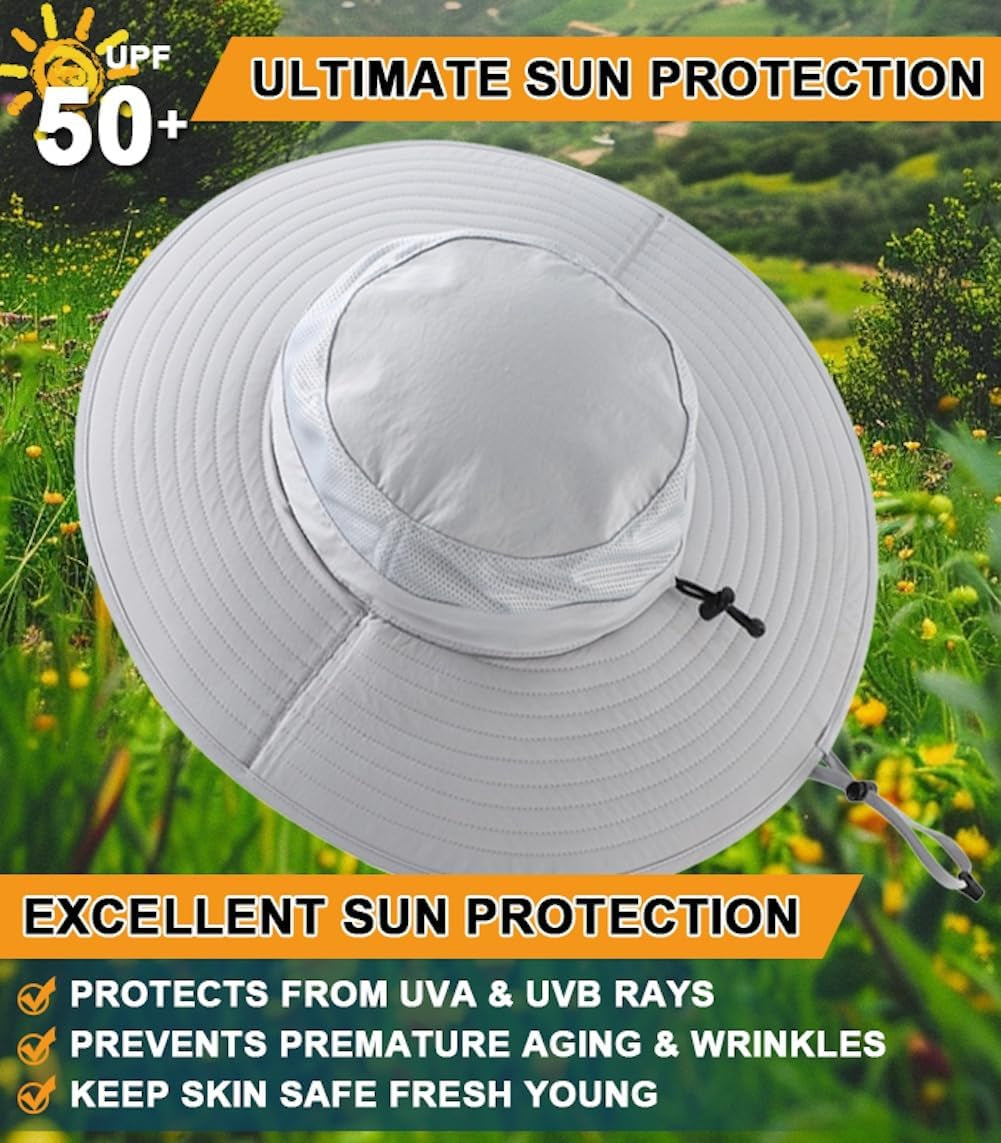 UPF50+ Mens Sun Hat Wide Brim Fishing Hat Foldable Large Brim UV Protection Sun Hat for Men Women Beach Gardening