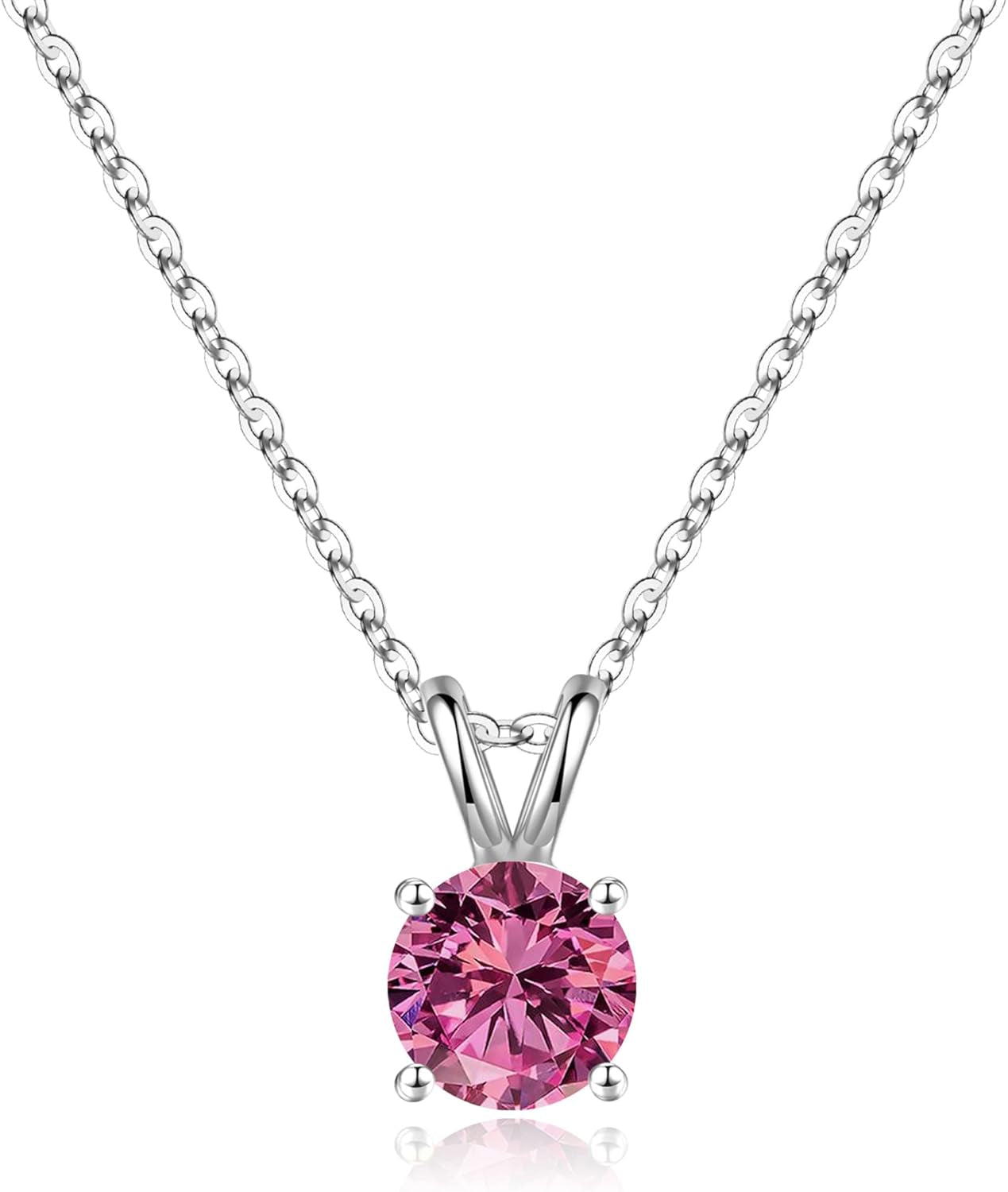 Birthstone Necklace for Women Mom Wife, 1Ct Sparkle round Cut Birthstone Pendant 18K White Yellow Rose Gold Plated 925 Sterling Silver Birthstone Gifts for Women Mom Wife Friend
