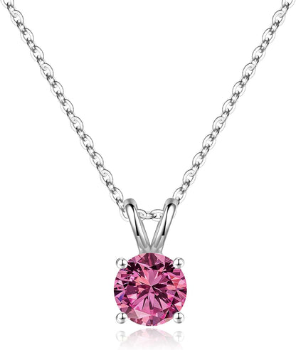 Birthstone Necklace for Women Mom Wife, 1Ct Sparkle round Cut Birthstone Pendant 18K White Yellow Rose Gold Plated 925 Sterling Silver Birthstone Gifts for Women Mom Wife Friend