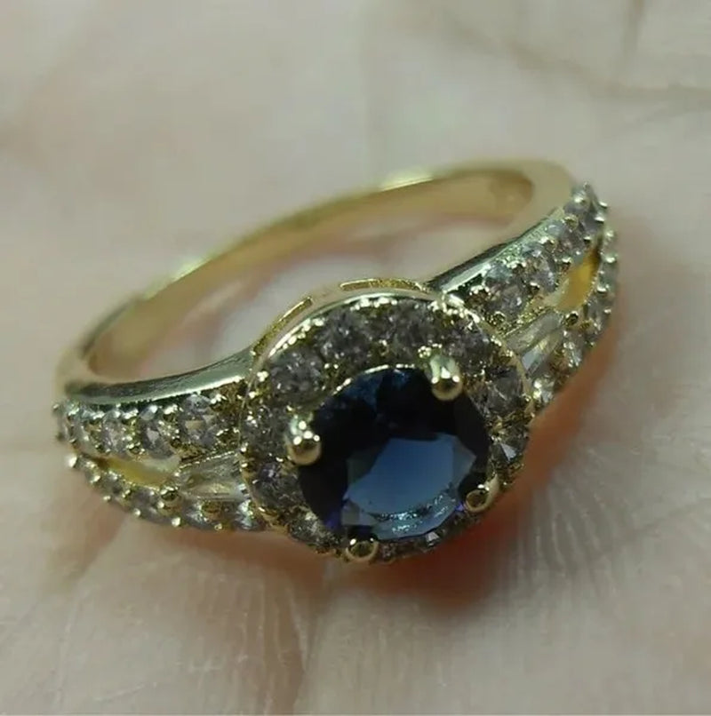 Natural 2.38CT Sapphire Diamond 14K Yellow Gold Ring Size 6-10