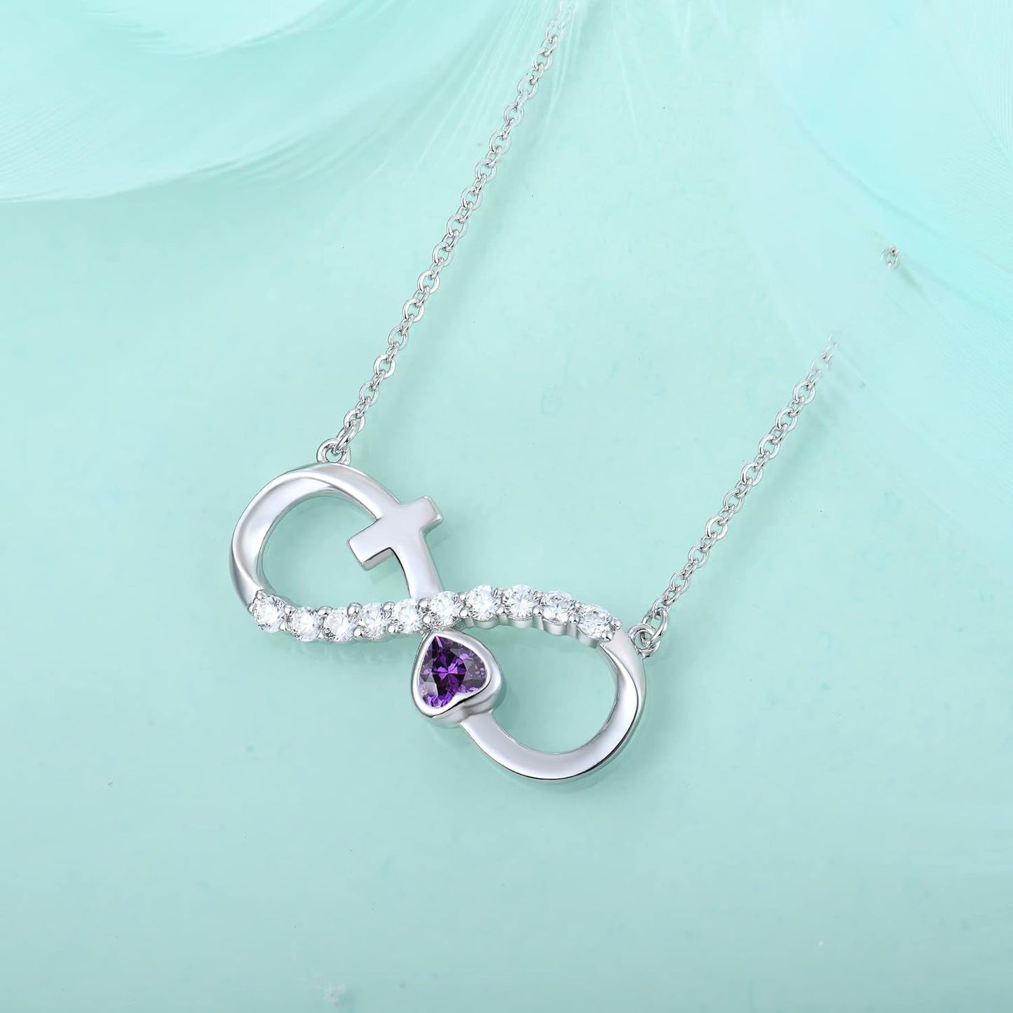 Infinity Necklace for Women 925 Sterling Silver Heart Crucifix Pendant Birthstones Jewelry