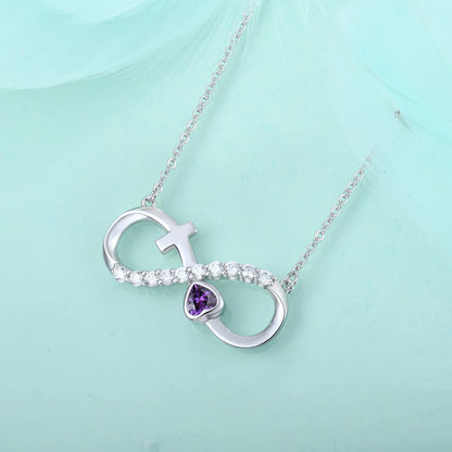 Infinity Necklace for Women 925 Sterling Silver Heart Crucifix Pendant Birthstones Jewelry