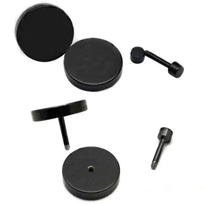 Punk Style Black Silver Stud Earrings Unisex Man Woman Earrings round Barbell Ear Stud Fashion Ear Piercing Jewelry Fake Plug 1 Pair