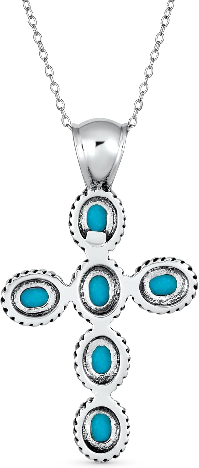 South Western Style Stabilized Turquoise Rope Bezel Set Cross Pendant Necklace for Women .925 Sterling Silver More Colors - WORLD TIME VISITS
