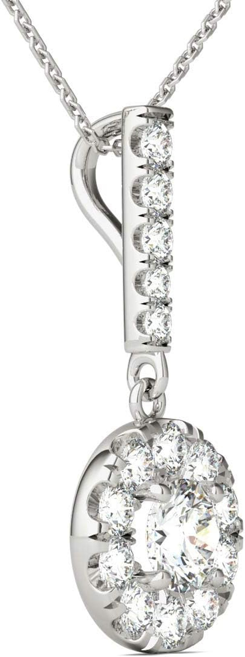 Natural Diamonds Halo Pendant Necklace AGS Certified 14K White Gold 3/4 Ctw GH/SI2-I1