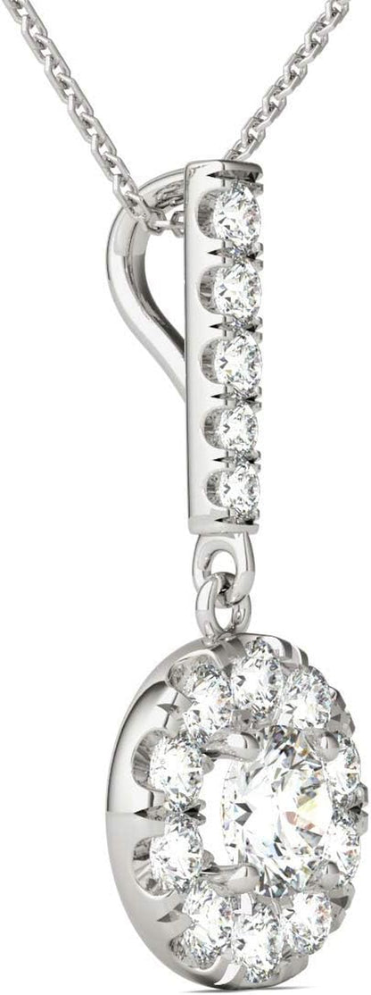 Natural Diamonds Halo Pendant Necklace AGS Certified 14K White Gold 3/4 Ctw GH/SI2-I1