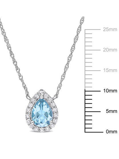 1-1/10 Carat T.G.W. Pear-Cut Sky Blue and White Topaz 10Kt White Gold Halo Necklace with Chain
