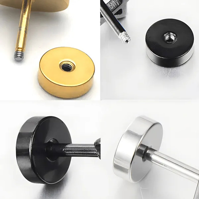 2PCS Stainless Steel Stud Earring Cross round Fake Ear Taper Dumbbell Unisex