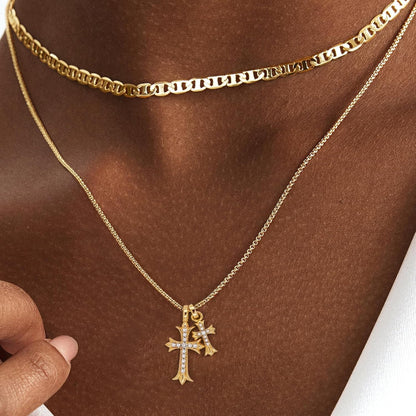 Bubble Cross Necklace for Women 14K Gold Plated Cross Necklace Stackable Dainty Gold Necklace Mariner Chain Necklace CZ Cross Pendant Necklaces Set Simple Jewelry Gift