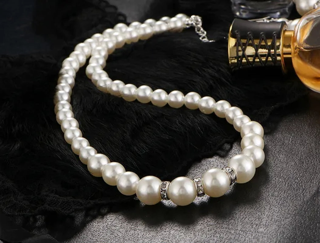 Wedding Jewelry Set Bride Bridesmaid Elegant Princess  Crystal Necklace Earrings Bracelet Pearl Jewelry Set For Women Girl