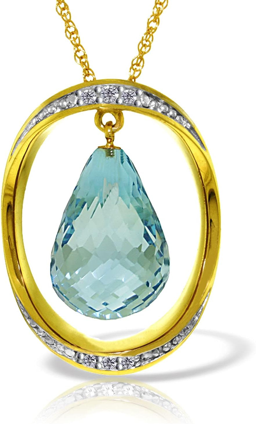11.6 CT. 14K Yellow Gold Necklace with Natural Briolette Blue Topaz and Diamonds - WORLD TIME VISITS