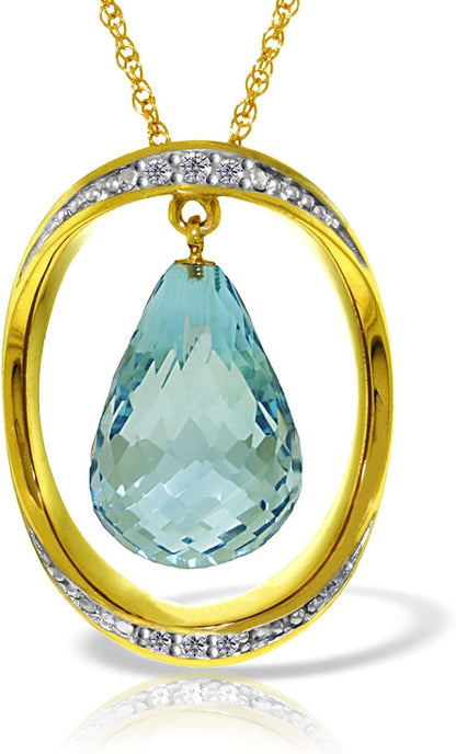 11.6 CT. 14K Yellow Gold Necklace with Natural Briolette Blue Topaz and Diamonds - WORLD TIME VISITS