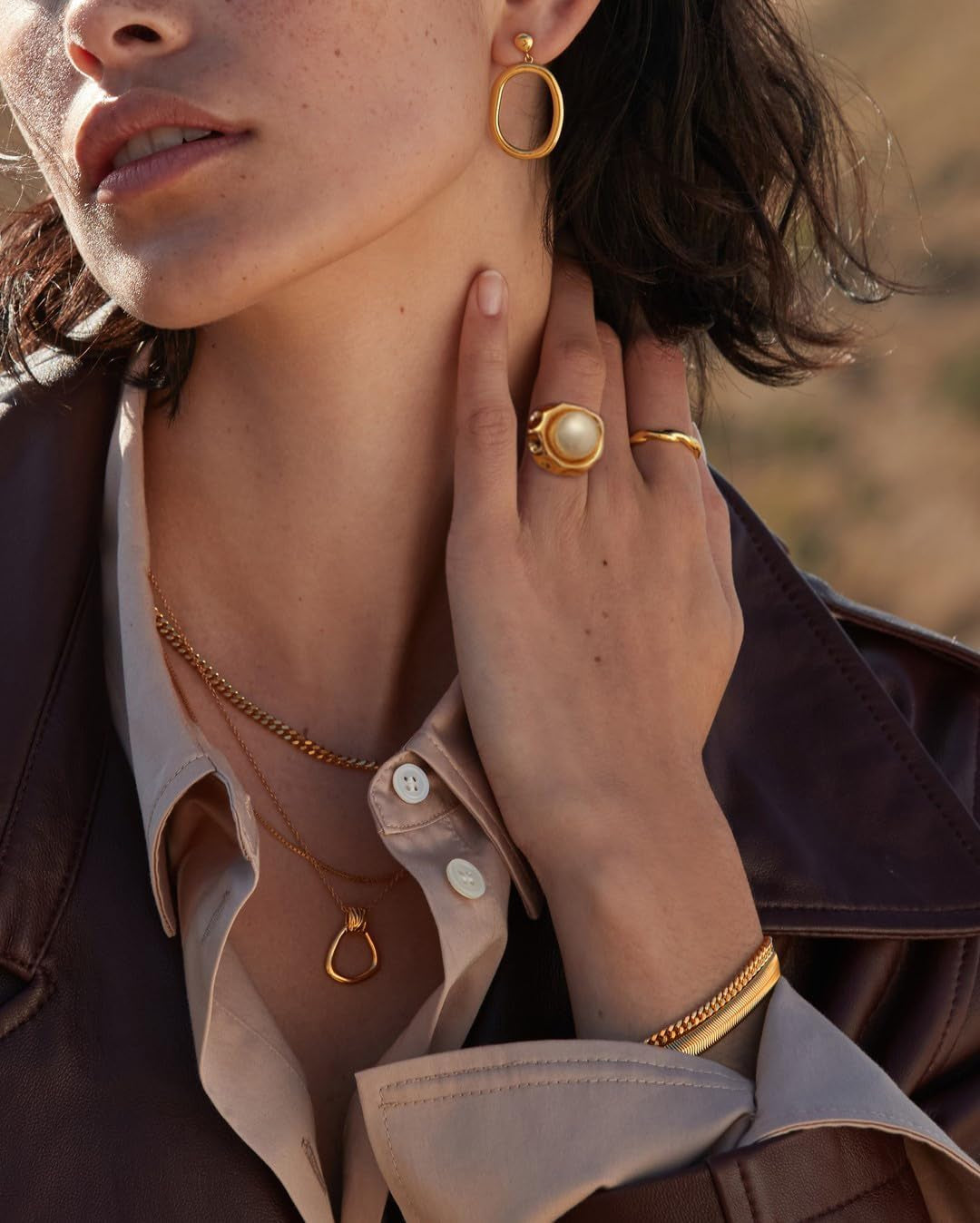 18K Gold Adjustable Circle Ring, Simple Link Chain Knuckle Rings CZ, Fashion Stacking Finger Jewelry - WORLD TIME VISITS