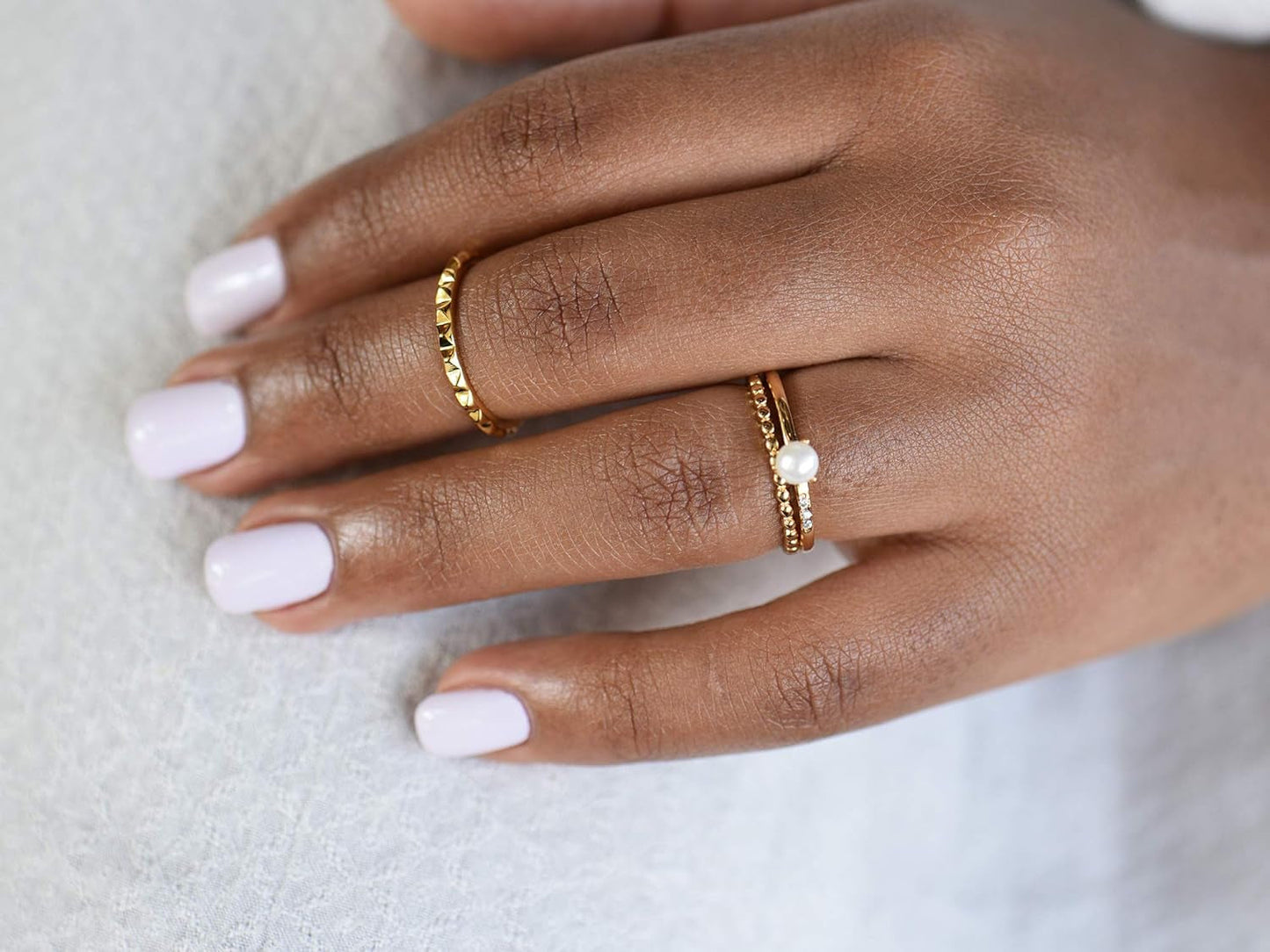 18K Gold Vermeil Delicate Tiny White Pearl Ring