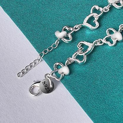 925 Sterling Silver Heart To Heart Chain Bracelet for Women Wedding Engagement Party Jewelry