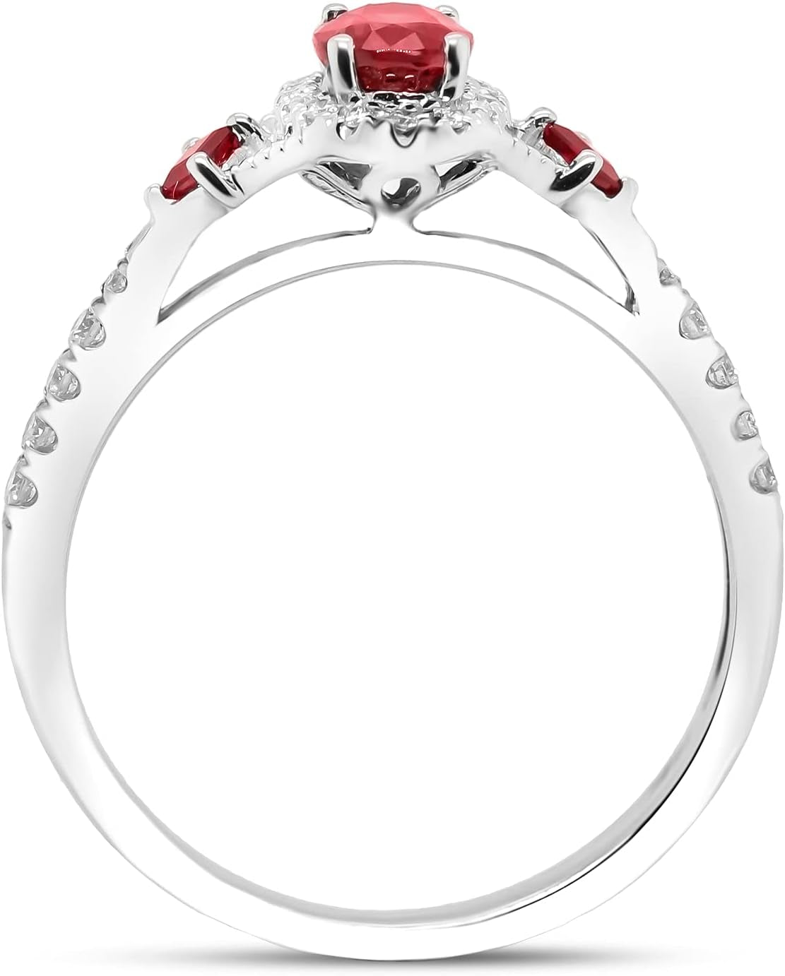 10K White Gold Mozambique Genuine Ruby Ring with Diamonds for Women | Ethically, Authentically & Organically Sourced (Oval-Cut) Shaped Ruby Hand-Crafted Jewelry for Her | Ruby Ring for Women