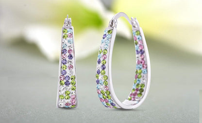 Oval inside outside Hoop Earrings for Women Faceted Sparkle Crystals