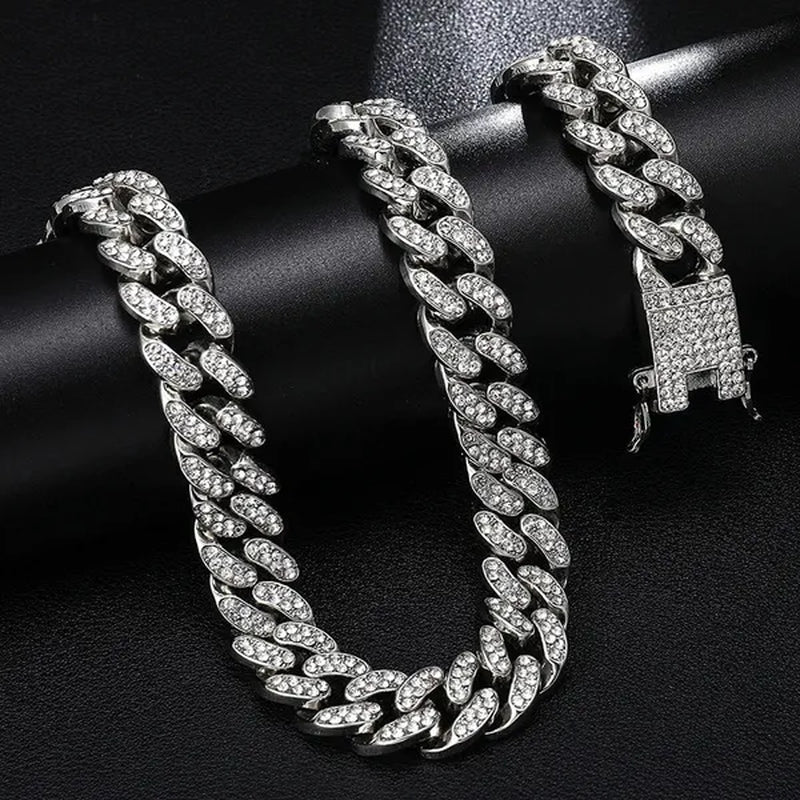 Men's Hip Hop Miami Necklace 24K Gold Plated 925 Silver 1/2PCS Necklace Bracelet Ice Sparkling Diamond Jewelry Cuban Link Chain 8/20/24/28inch