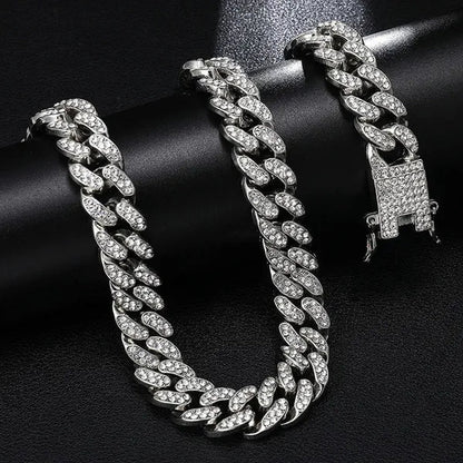 Men's Hip Hop Miami Necklace 24K Gold Plated 925 Silver 1/2PCS Necklace Bracelet Ice Sparkling Diamond Jewelry Cuban Link Chain 8/20/24/28inch