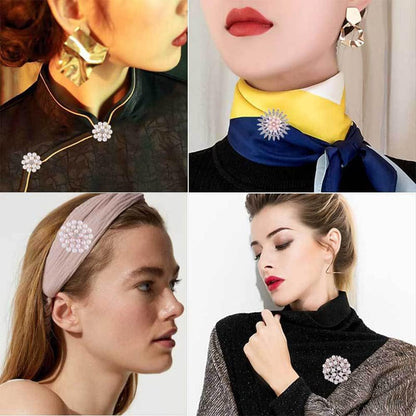 Chamvino 4PCS Pearl Rhinestone Brooch Flower Diamond Pin Wedding Jewelry Suit Collar Pin Silk Scarf Buckle Collar Pin Silk Scarf Buckle Double Use for Girls Women
