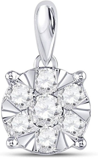14Kt White Gold Womens round Diamond Flower Cluster Pendant 1/2 Cttw - WORLD TIME VISITS