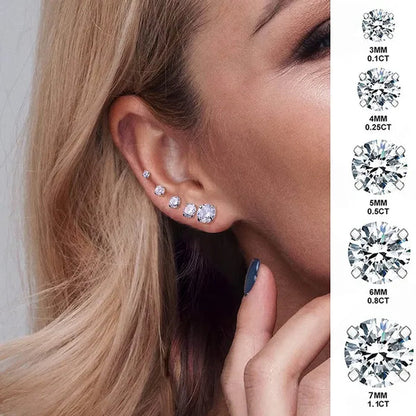 5 Pairs/Set Stainless Steel Mens Womens Stud Earrings Set round Cubic Zirconia Flat Back Earrings Piercing Ear Cartilage Hypoallergenic Men'S Earrings 3-7Mm