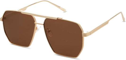 Retro Oversized Square Polarized Sunglasses for Women and Men Vintage Shades Classic Large Metal Sun Glasses - WORLD TIME VISITS