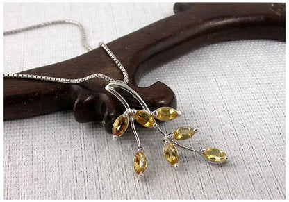 Beautiful leaf shape yellow crystal jewelry sets ring pendant necklace pure 925 silver citrine peridot fine jewelry for party - WORLD TIME VISITS
