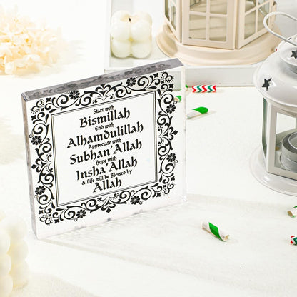 Islamic Acrylic Decor Eid Ramadan Mubarak Table Decor Start and End with Allah Appreciate Hope with Allah Acrylic Sign Desktop Ornament Arabic Ramadan Tree Decoration Birthday Gift(Black)