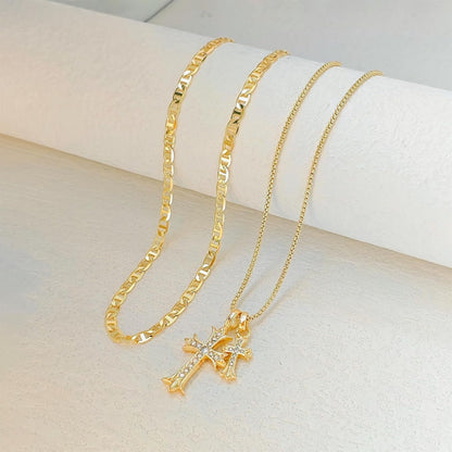 Bubble Cross Necklace for Women 14K Gold Plated Cross Necklace Stackable Dainty Gold Necklace Mariner Chain Necklace CZ Cross Pendant Necklaces Set Simple Jewelry Gift